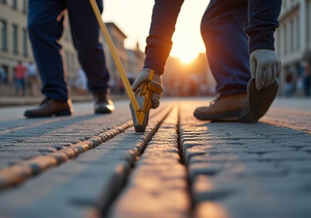 Präzisionsarbeit an einer historischen Straße